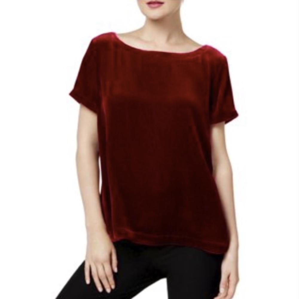 Armani Exchange Red Velvet Short Sleeved Top
